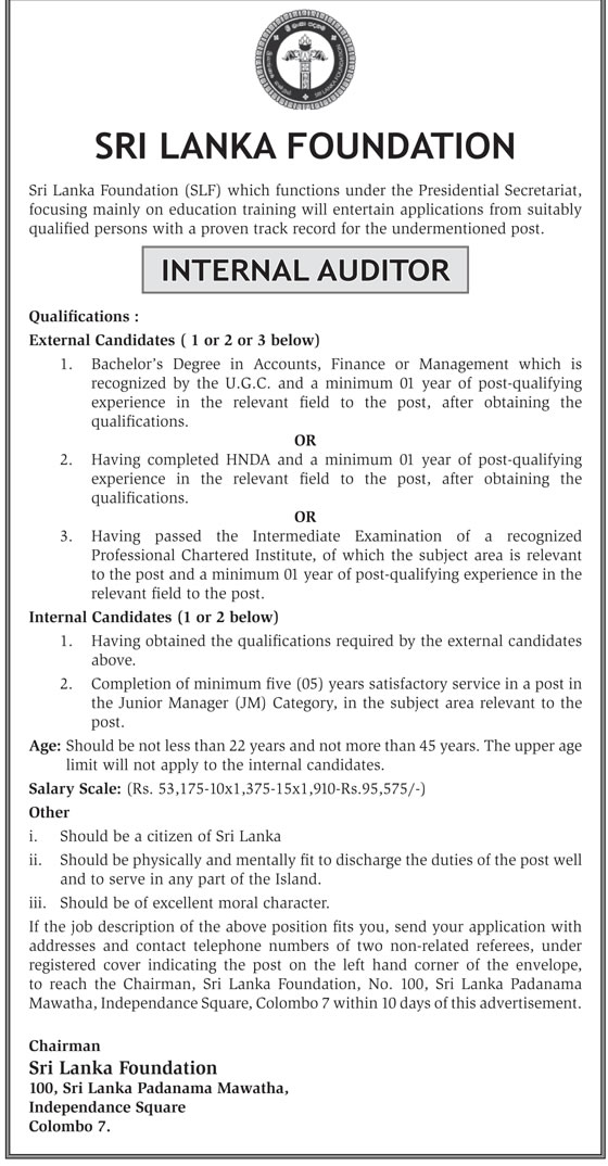 Internal Auditor - Sri Lanka Foundation